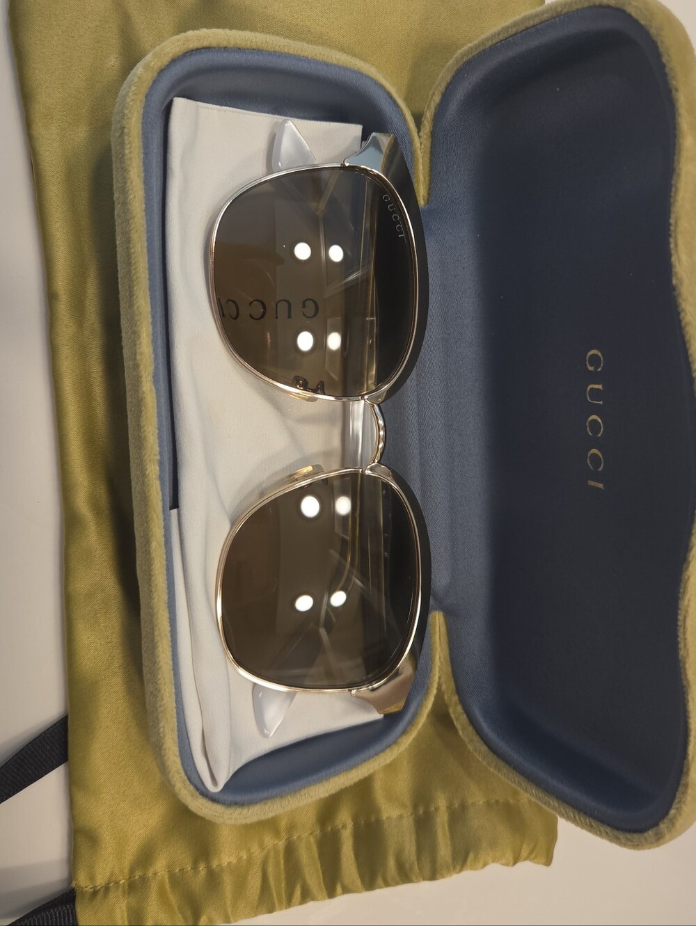 Gucci Gold Frame Brown Lens Sunglasses - Designer Shades